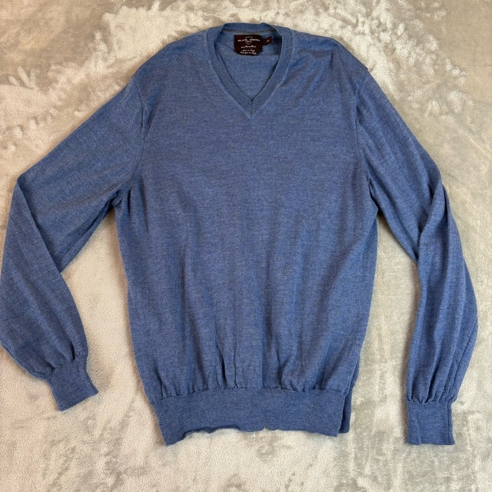 Black Brown 1826 Merino Wool Men's Heather Blue V-Neck Sweater L